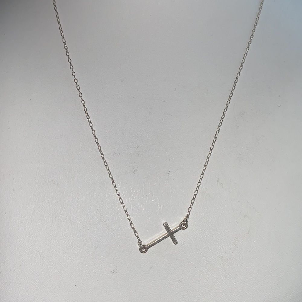 Sterling Silver Sideways Cross Necklace